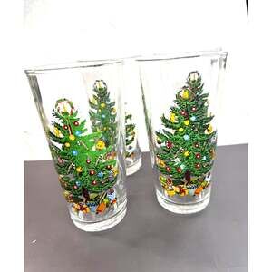 KIG Indonesia Christmas Tumber Glass Set of 4 Winter Holidays Tree Gifts Toys